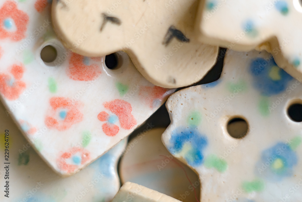 colorful ceramic handmade buttons as textile accessory