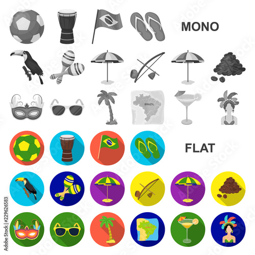 Country Brazil flat icons in set collection for design. Travel and attractions Brazil vector symbol stock web illustration.