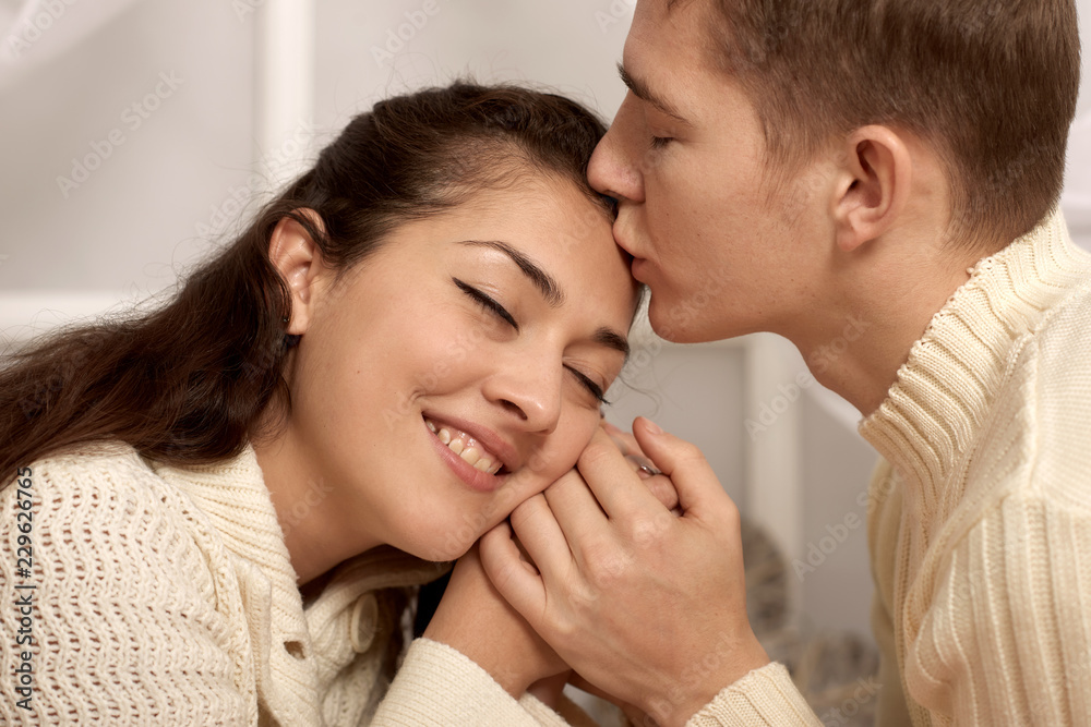 romantic couple closeup portrait, love concept