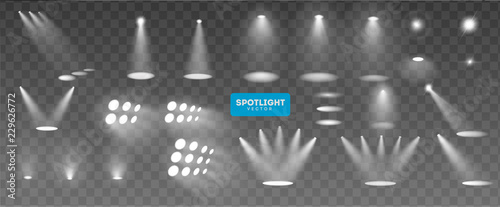 Scene illumination big collection, transparent effects. Bright lighting with spotlights. Vector Illustration