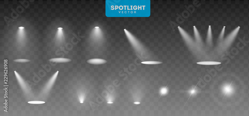 Scene illumination big collection, transparent effects. Bright lighting with spotlights. Vector Illustration