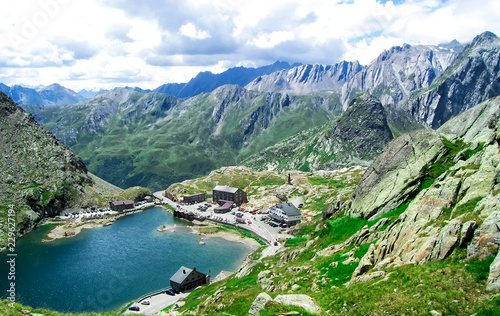 Fototapeta Naklejka Na Ścianę i Meble -  The Lake the Great St Bernard Pass, Switzerland and Italy Border, Alps, Europe