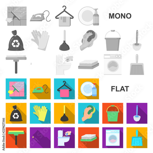 Cleaning and maid flat icons in set collection for design. Equipment for cleaning vector symbol stock web illustration.