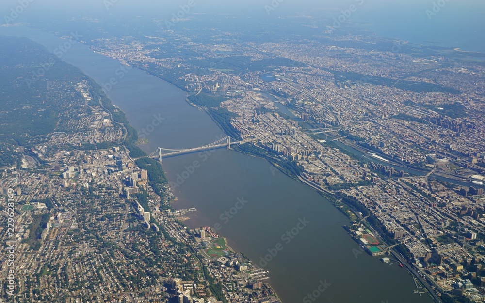 Aerial view of the George Washington Bridge over the Hudson River between New York and New Jersey 