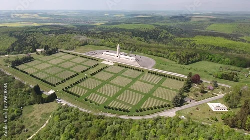 Full view of Douaumont ossuary by drone. Day time WW1 memorial
