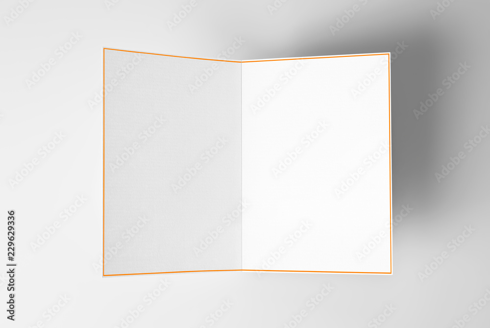 Blank open card with yellow frame over grey background Blank open card with yellow frame over grey background