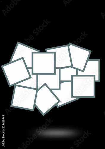 post-it papier,cartes sur fond noir