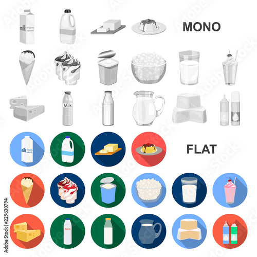 Milk product flat icons in set collection for design.Milk and food vector symbol stock web illustration.