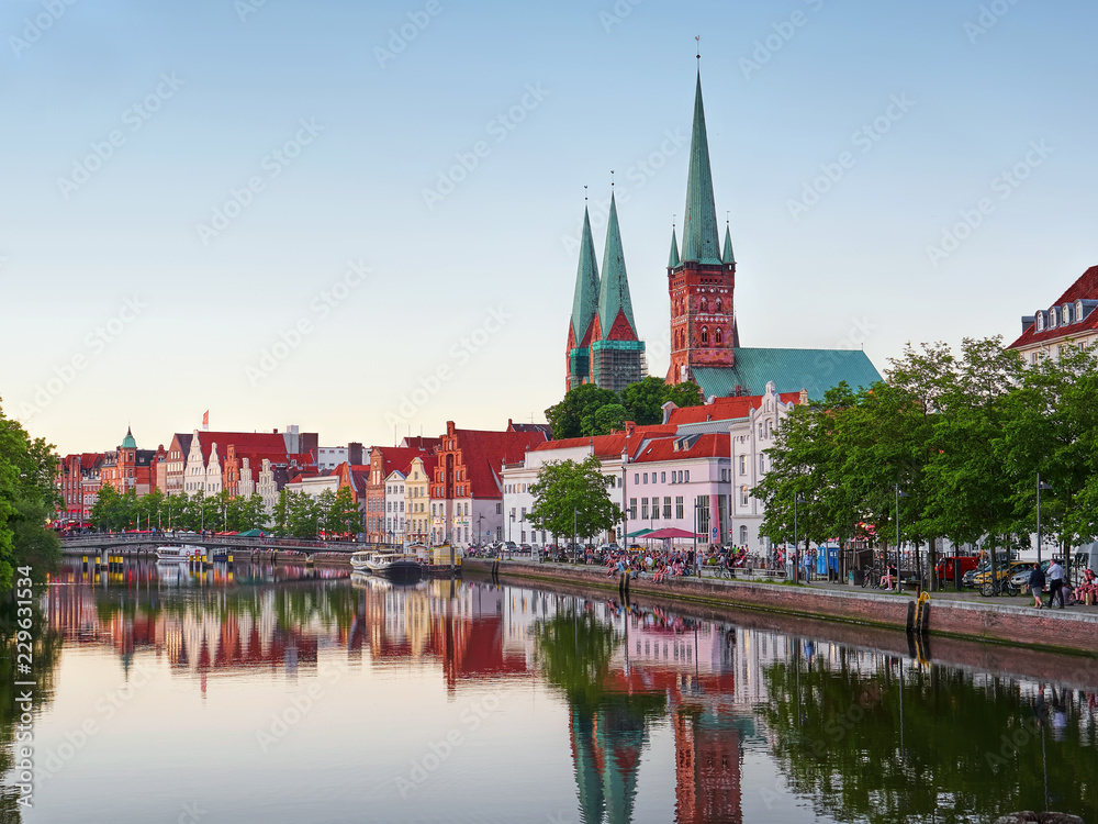 Historic city of Luebeck with famous Trave river Schleswig-Holstein