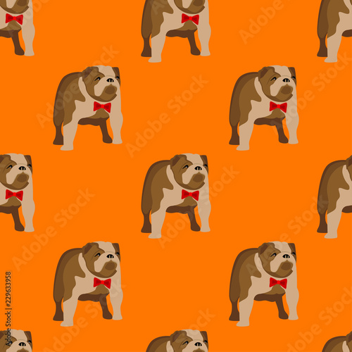 Abstract seamless bulldog pattern for girls or boys. Creative vector background with english bulldog, england. Funny pattern for textile and fabric. Fashion dog style. Colorful bright picture