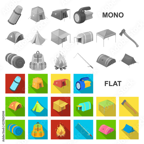 Different kinds of tents flat icons in set collection for design. Temporary shelter and housing vector symbol stock web illustration.