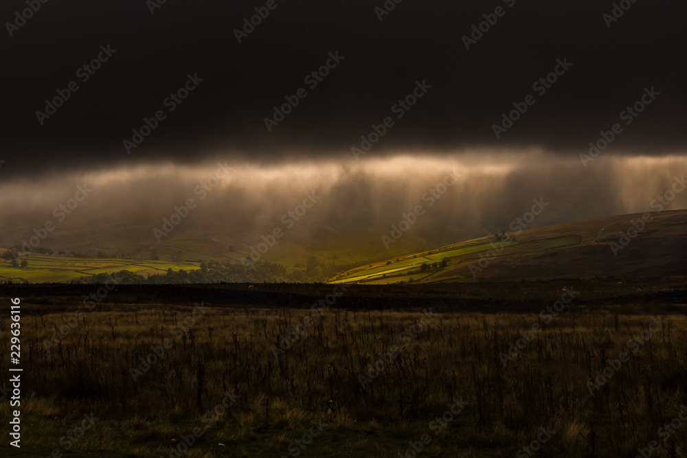 Landscape with green meadow in yorkshire Dale