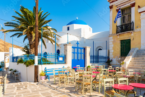 The beautiful main square of Chora in Serifos island. Cyclades, Greece
