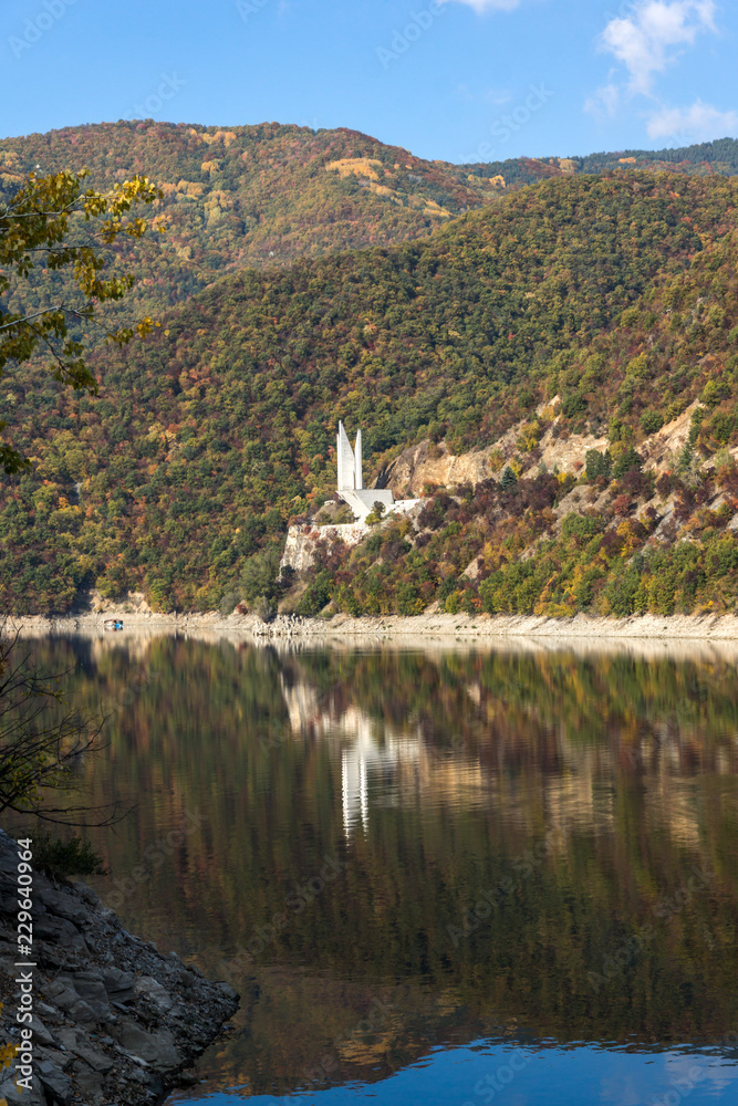 Amazing Autumn ladscape of The Vacha (Antonivanovtsi) Reservoir, Rhodope Mountains, Plovdiv Region, Bulgaria