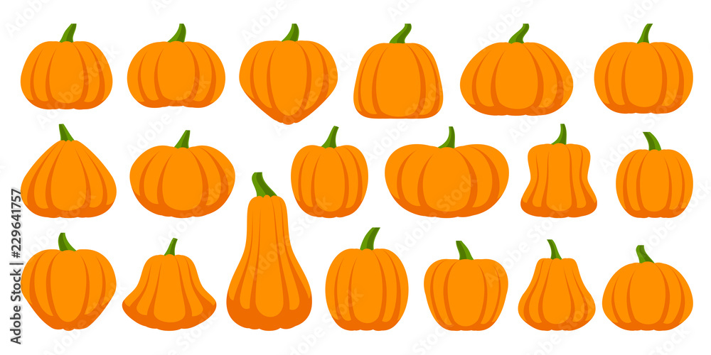 Pumpkin simple flat color icons vector set
