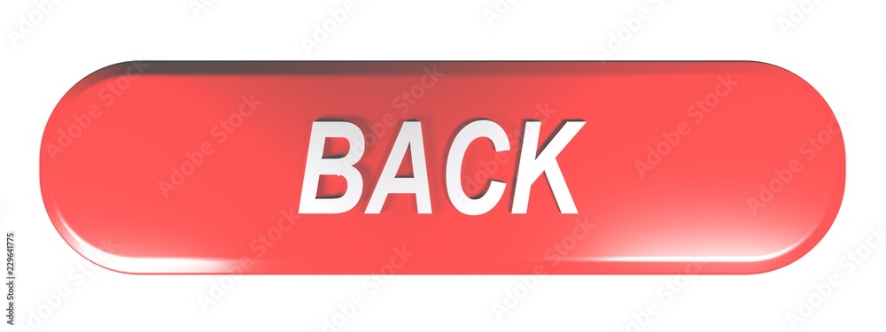 Red rounded rectangle push button BACK - 3D rendering Red rounded rectangle push button BACK - 3D rendering