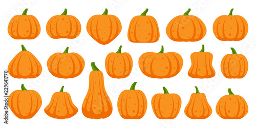 Pumpkin simple flat color icons vector set