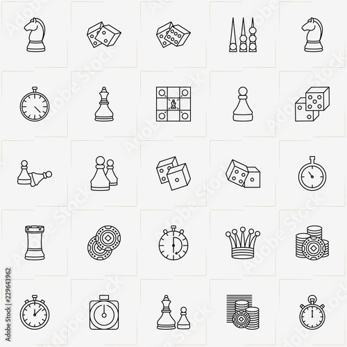 Chess & Backgammon line icon set with backgammon , chess pawns and chess pawn