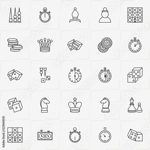 Chess & Backgammon line icon set with stopwatch, chess queen  and chess horse