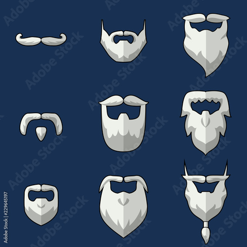 white beard and mustache icons | set of 9 | illustration