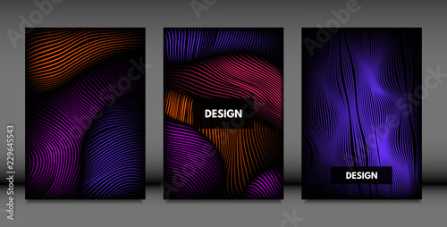 Abstract Wave Shapes. Cover Design Templates Set with Vibrant Gradient and Volume Effect in Futuristic Style. Vector Abstraction with Distorted Lines. Abstract Wavy Shapes for Cover, Magazine, Poster.