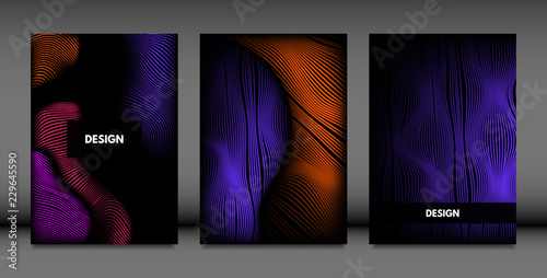 Abstract Wave Shapes. Cover Design Templates Set with Vibrant Gradient and Volume Effect in Futuristic Style. Vector Abstraction with Distorted Lines. Abstract Wavy Shapes for Cover, Magazine, Poster.