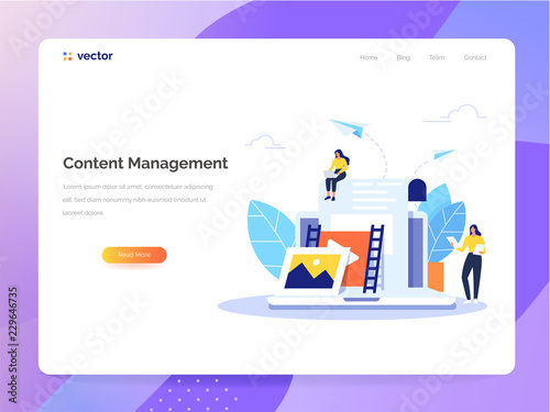 Content Management concept in flat design. Creating, marketing and sharing of digital - vector illustration.