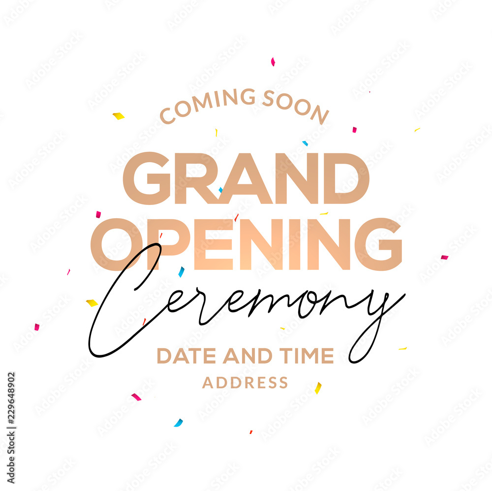Grand Opening ceremony poster concept invitation. Grand opening event decoration party template Grand Opening ceremony poster concept invitation. Grand opening event decoration party template