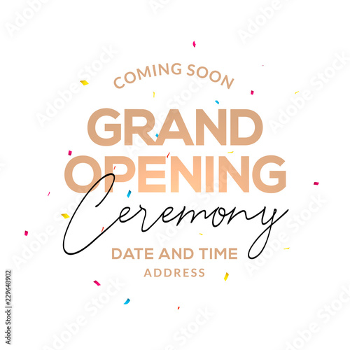 Grand Opening ceremony poster concept invitation. Grand opening event decoration party template