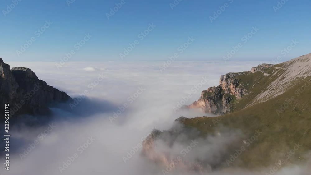 Aerial view of fog in the mountain gorge. Aerial view of fog in the mountain gorge.