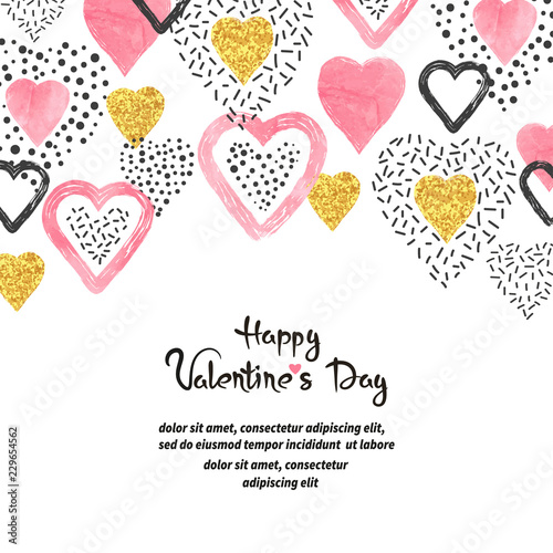 Valentines Day background with pink hearts and place for text. Vector illustration