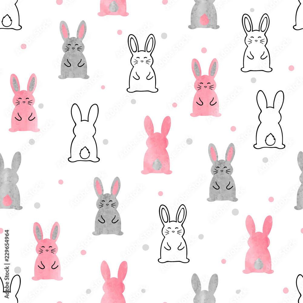 Cute bunny pattern. Seamless vector background with rabbits for kids design.