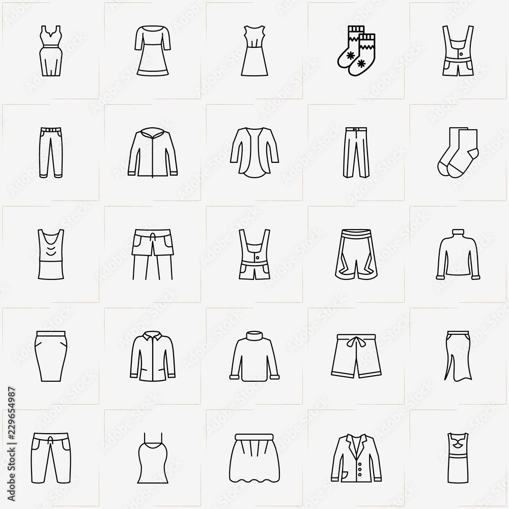 Clothes line icon set with pullover, socks and skirt Clothes line icon set with pullover, socks and skirt