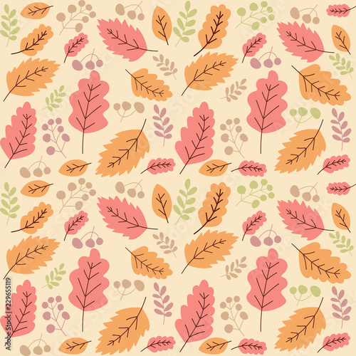 vector hand drawn vintage autumn leaf sprout seamless pattern in warm orange red color template