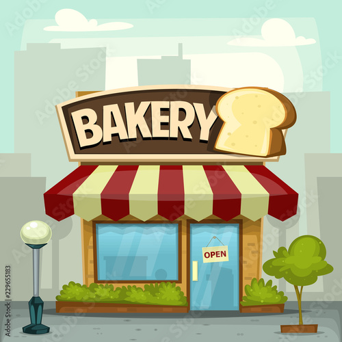 Fototapeta Naklejka Na Ścianę i Meble -  vector cartoon bakery shop building town street illustration background