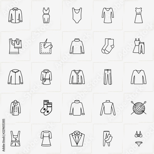 Clothes line icon set with socks, blazer and jacket
