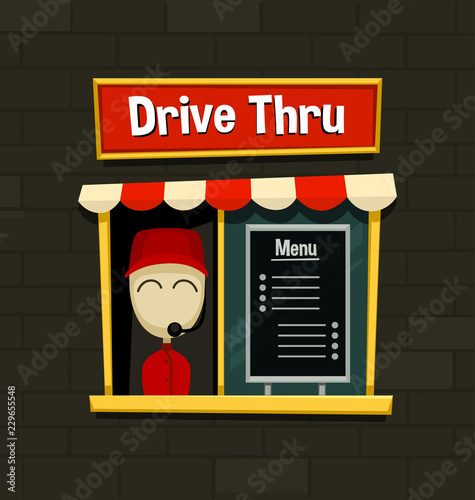 vector cartoon hand drawn doodle drive thru easy fast food illustration