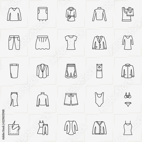 Clothes line icon set with pullover  shorts and lady shirt
