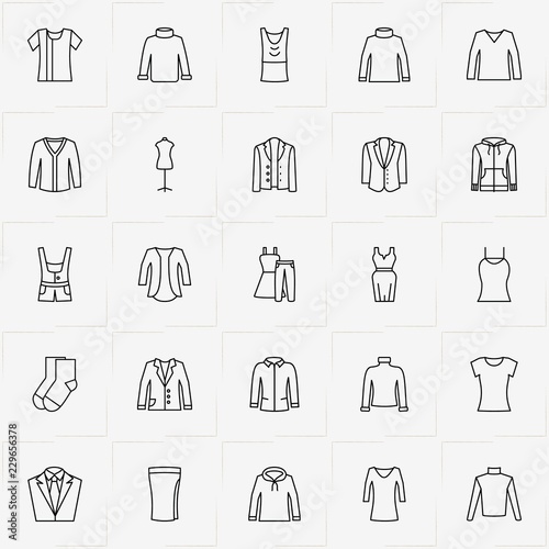 Clothes line icon set with lady shirt , blazer and dress
