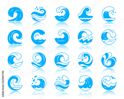 Wave simple color silhouette icons vector set