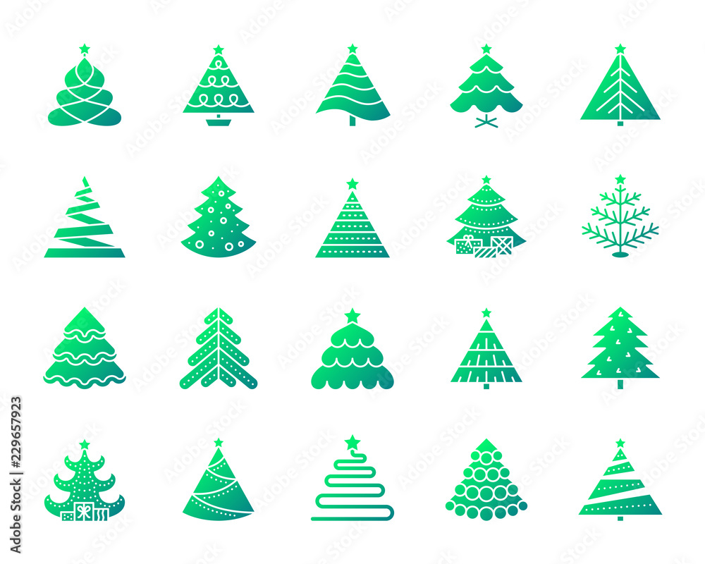 Christmas Tree simple gradient icons vector set Christmas Tree simple gradient icons vector set