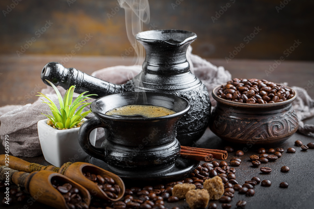 Black coffee on old background Black coffee on old background
