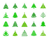 Christmas Tree color silhouette icons vector set