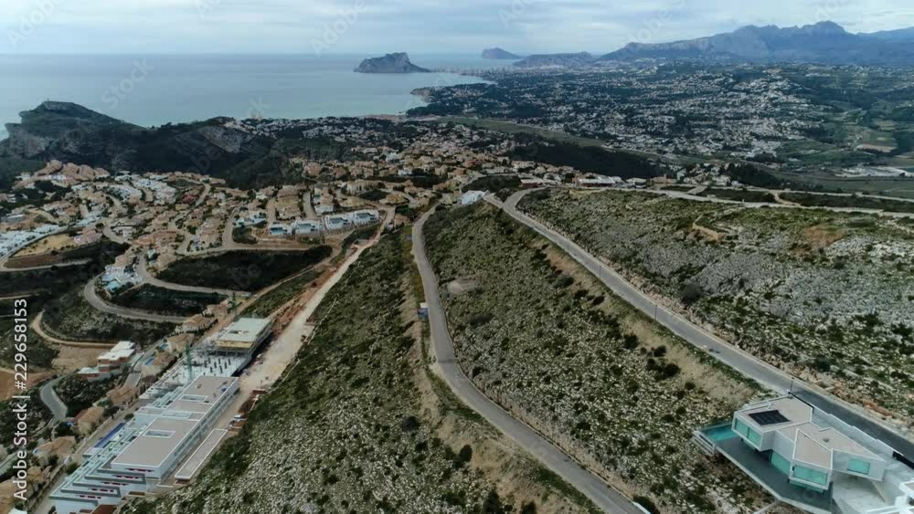 Cliff. Hotel. Villa. Sea. Water. Nature. Spain. Aerials. 4k. Drone Cliff. Hotel. Villa. Sea. Water. Nature. Spain. Aerials. 4k. Drone