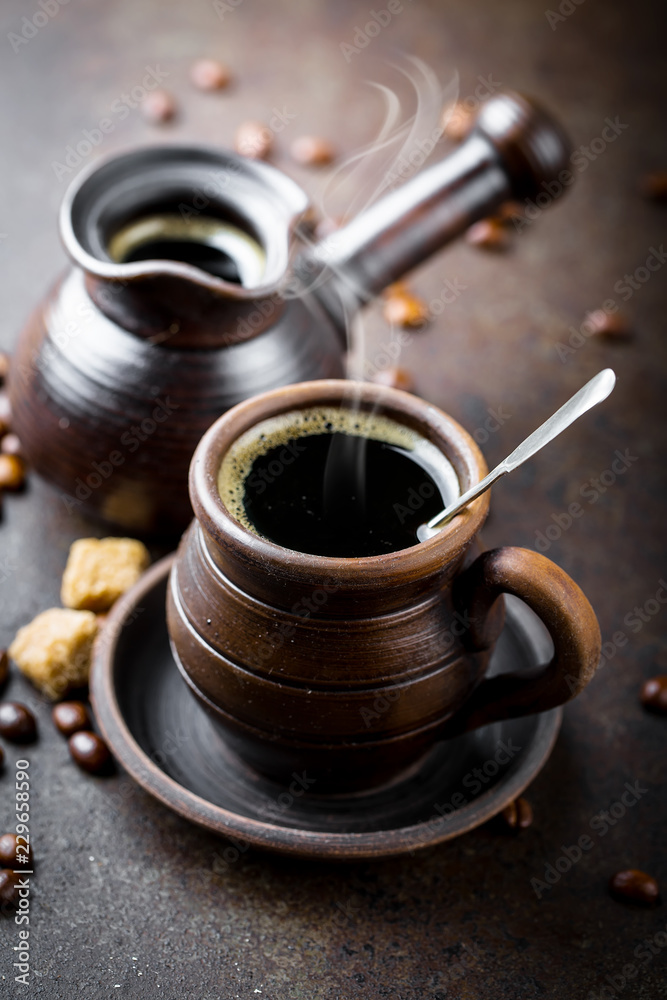 Black coffee on old background Black coffee on old background