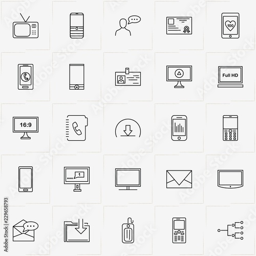 Communications line icon set with electronic mail , file transfer and television