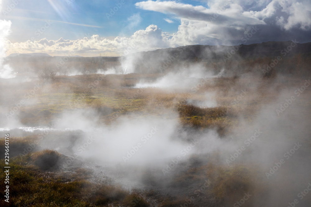 Hot Springs at Haukadalur Valley in Iceland Hot Springs at Haukadalur Valley in Iceland