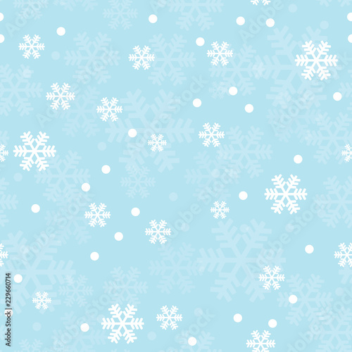 Blue Christmas snowflakes seamless pattern. Great for winter holidays wallpap...