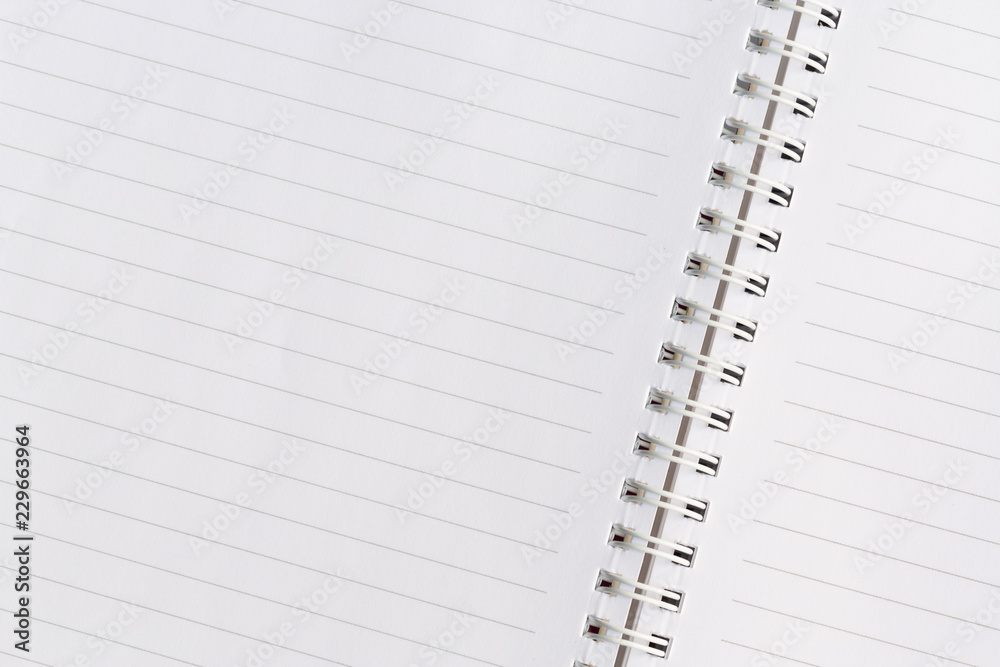 School book page. White empty paper spiral notebook School book page. White empty paper spiral notebook