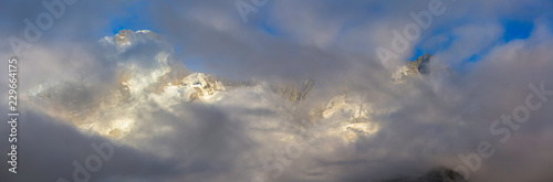 Summertime panorama view of Huddlestone Glacier at mount cook national park in South island New Zealand photo